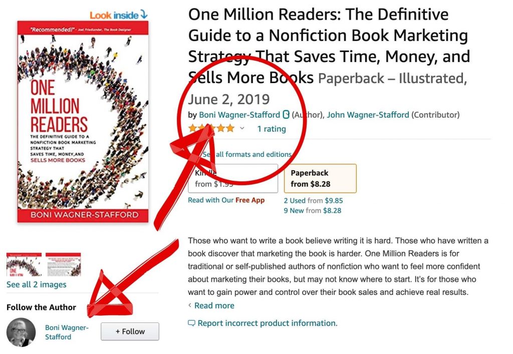 image showing where readers see Amazon Author page links